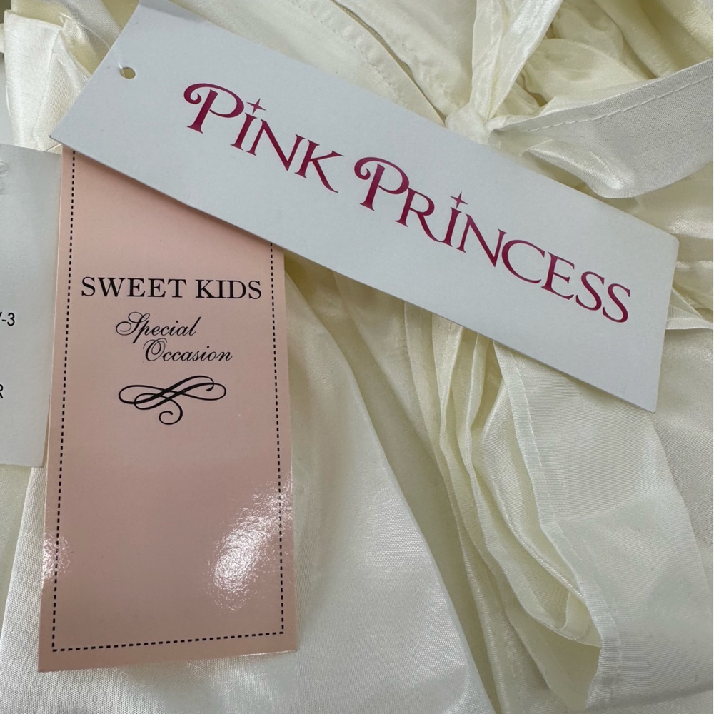Sweet Kids Pink Princess Ivory Satin with Flower Waistband Dress Size 3 NWT - Picture 10 of 11